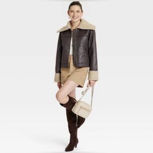 Universal Thread Women's Faux Leather Shearling Jacket Brown Size Small